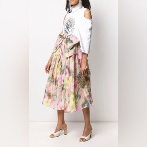MSGM Bow Embellished Floral Midi Skirt Size 40 Small Rare Multicolor High Waist